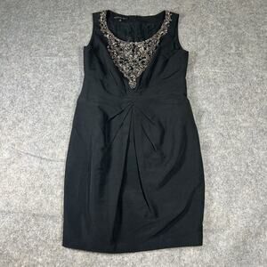 Layfaette 148 Dress Womens 8 Beaded Sheath Pencil Black Career Event Formal